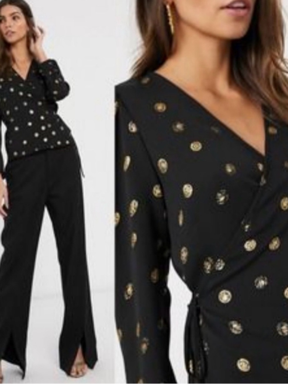 NWT PARIS ATELIER & other stories Black metallic leaf wrap blouse sz 6